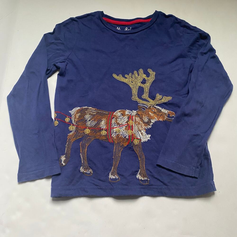 Mini Boden Reindeer Superstitch Christmas Holiday Long Sleeve Shirt
